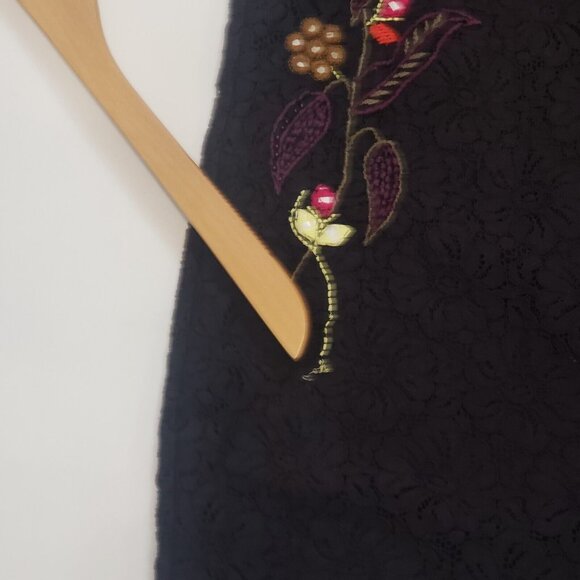 French Connection Lace Dress Womens Size 6 Black Floral Embroidery Boho Coquette - Picture 8 of 16